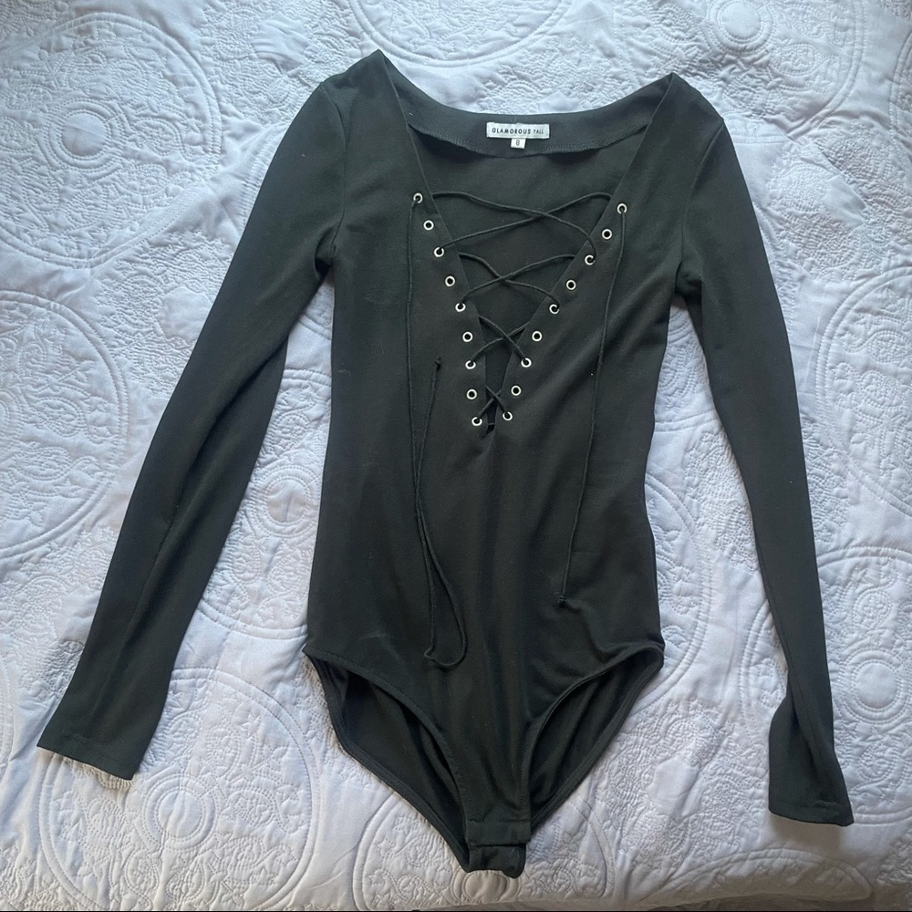 Glamorous Tops Lace-up Bodysuit size 8 Tall